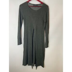 Peruvian Connection Long Dress Sweater Front Slit Brown Small Sheer Lightweight